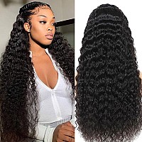 Aveiyce 13X6 Deep Wave Lace Front Wigs Human Hair Pre Plucked 180 Density Hd Transparent Deep Curly Glueless Lace Frontal Wigs