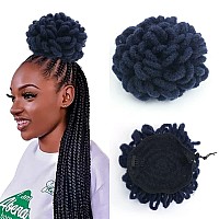 Kgbfass Blue Locs Ponytail Drawstring Buns Curly Loc Petal Bun Dreadlock Ponytail Braided Faux Locs Bun Clip In On Braids Ponyta