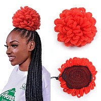 Kgbfass Red Locs Ponytail Drawstring Loc Petal Bun Curly Dreadlock Breaded Faux Locs Ponytails Buns Synthetic Clip In On Hairpie