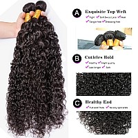 Borchan Water Wave 4 Bundles Human Hair Curly Wave Bundles With 4X4 Free Part Closure Ocean Wave Wet And Wavy Bundles With Lace