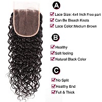 Borchan Water Wave 4 Bundles Human Hair Curly Wave Bundles With 4X4 Free Part Closure Ocean Wave Wet And Wavy Bundles With Lace