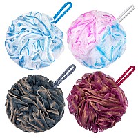 Vanzavanzu Bath Loofah Large 80G Shower Sponge Body Scrubber Mesh Pouf For Men And Women Set Of 4 Multicolor