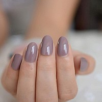 Medium Length Glossy Oval Fake Nails Light Purple Grey Press On False Nails Candy Nail Tips For Daily Office Finger Wear