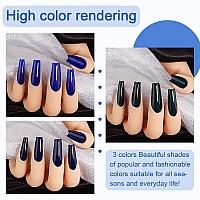 Bingbrush 3 Pcs Gel Nail Polish Kit 10Ml Navy Blue Gel Polish Natural Nail Lacquer Long Lasting High Shine Soak Off Gel Polish