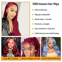 99J Burgundy Straight Lace Front Wigs Human Hair Bleached Knots 13x4 Transparent HD Burgundy Lace Front Human hair wig Pre Plucked with Baby Hair 150% Density Glueless Wigs Human Hair Natural Hairline Red 24Inch