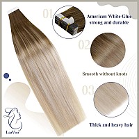 LAAVOO Tape in Hair Extensions Human Hair Balayage Light Brown to Ash Blonde with Platinum Blond Ombre 24 Inch Hair Extensins Tape in Remy Human Hair Skin Weft 20pcs 50g