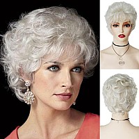 Gnimegil Short Platinum White Wig Curly Natural Hairstyles Layered Hair Synthetic Old Lady Costume Party Wigs For Women Mommy Ha