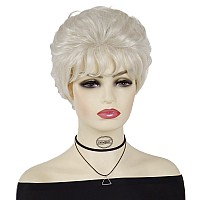 Gnimegil Short Platinum White Wig Curly Natural Hairstyles Layered Hair Synthetic Old Lady Costume Party Wigs For Women Mommy Ha