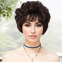 Gnimegil Short Dark Brown Curly Wigs With Fuffly Bangs For Women Synthetic Hair Wavy Cosplay Wigs For Daily Party Usedark Brown