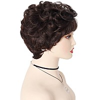 Gnimegil Short Dark Brown Curly Wigs With Fuffly Bangs For Women Synthetic Hair Wavy Cosplay Wigs For Daily Party Usedark Brown