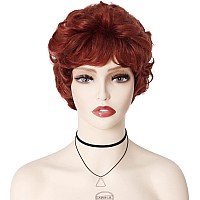 Gnimegil Fashion Wig Short Curly Hair Wigs For Women Red Wig With Bangs Synthetic Wigs Fluffy Cosplay Wig Halloween Costume Part