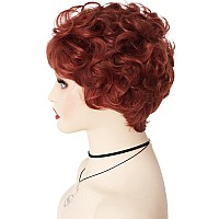 Gnimegil Fashion Wig Short Curly Hair Wigs For Women Red Wig With Bangs Synthetic Wigs Fluffy Cosplay Wig Halloween Costume Part