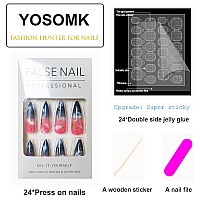 Yosomk Pink Sky Press On Nails Long With Designs Moon And Star False Fake Nails Acrylic Nails Press On Artificial Nails For Wome