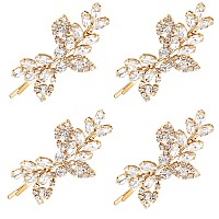 Waydress 4 Pieces Rhinestone Hair Clip Set Leaf Wedding Hairpin Bridal Hair Accessories For Women Girls Gold Rhinestone Styl