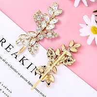 Waydress 4 Pieces Rhinestone Hair Clip Set Leaf Wedding Hairpin Bridal Hair Accessories For Women Girls Gold Rhinestone Styl