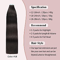 Sunya Tape In Hair Extensions Human Hair Black 24 Inches Straight Tape In Real Human Hair Seamless Skin Weft Tape In Hair Extens