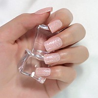 Super Shine Light Pink Shimmer False Nails Short Medium Square Acrylic Professional Glitter Finish Salon Fake Nails 24 Pcskit