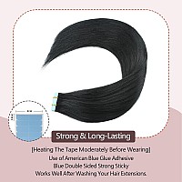 Sunya Tape In Hair Extensions Human Hair Jet Black 24 Inches Straight Tape In Real Human Hair Seamless Skin Weft Tape In Hair Ex