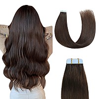 Sunya Tape In Hair Extensions Human Hair 22 Inches Dark Brown Straight Tape In Real Human Hair Seamless Skin Weft Tape In Hair E