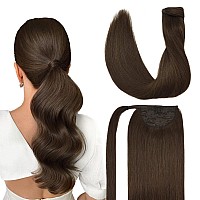 Doores Hair Extensions Ponytail Extension Human Hair Chocolate Brown 18 Inch 80G Clip In Human Hair Extensions Straight Natural