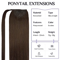 Doores Hair Extensions Ponytail Extension Human Hair Chocolate Brown 18 Inch 80G Clip In Human Hair Extensions Straight Natural