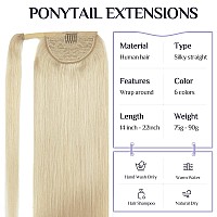 Doores Ponytail Extension Hair Extensions Clip In Human Hair Platinum Blonde 22 Inch 90G Real Hair Ponytail Extension Natural Ha