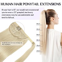 Doores Ponytail Extension Hair Extensions Clip In Human Hair Platinum Blonde 22 Inch 90G Real Hair Ponytail Extension Natural Ha