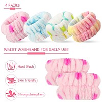 Chuangdi 4 Pairs Wrist Spa Wrist Bands For Washing Face Microfiber Wrist Wash Towel Band Scrunchies Absorbent Wrist Sweatband Fo