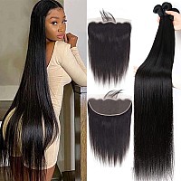 Yisea Brazilian Straight Hair Bundles With Lace Frontal 14 16 1814 Frontal 100 Unprocessed Human Hair 3 Bundles With 13X4 La