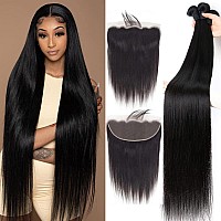 Yisea Human Hair Bundles With Lace Frontal 22 24 2620 Frontal Straight Hair 3 Bundles With 13X4 Lace Closure Frontal 100 Unp