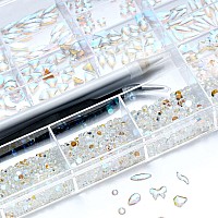 Nibiru 3830Pcs Aurora Multi Shapes Rhinestones Glass Diamonds Kit For Nail Art Jewels Decorationshiny Flatback Mix Size With Wa