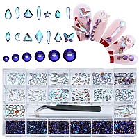 Nibiru 3830Pcs Purple Multi Shapes Rhinestones Glass Diamonds Kit For Nail Art Jewels Decorationshiny Flatback Mix Size With Wa