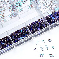 Nibiru 3830Pcs Purple Multi Shapes Rhinestones Glass Diamonds Kit For Nail Art Jewels Decorationshiny Flatback Mix Size With Wa