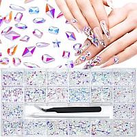 Nibiru 2000Pcs Ab Multi Shapes Rhinestones Glass Gems Kit For Nail Art Jewels Decorationshiny Flatback Mix Size With Wax Pen