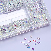 Nibiru 2000Pcs Ab Multi Shapes Rhinestones Glass Gems Kit For Nail Art Jewels Decorationshiny Flatback Mix Size With Wax Pen