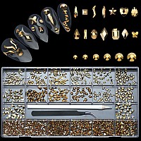 Nibiru 3830Pcs Gold Multi Shapes Rhinestones Glass Gemstones Kit For Nail Art Jewels Decorationsparkly Flatback Mix Size With W