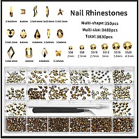 Nibiru 3830Pcs Gold Multi Shapes Rhinestones Glass Gemstones Kit For Nail Art Jewels Decorationsparkly Flatback Mix Size With W