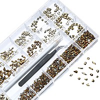 Nibiru 3830Pcs Gold Multi Shapes Rhinestones Glass Gemstones Kit For Nail Art Jewels Decorationsparkly Flatback Mix Size With W