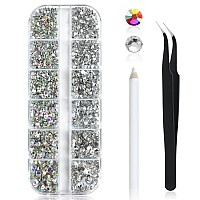 2448 Pieces Clear Flat Back Gems 6 Sizes Round Crystal Rhinestones for nails with Pick Up Tweezer and Rhinestones Picking Pen for Crafts Face Art Clothes Shoes Bags(AB&clear)