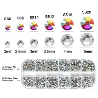 2448 Pieces Clear Flat Back Gems 6 Sizes Round Crystal Rhinestones for nails with Pick Up Tweezer and Rhinestones Picking Pen for Crafts Face Art Clothes Shoes Bags(AB&clear)