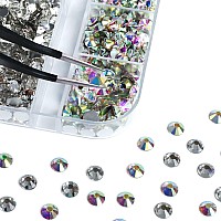 2448 Pieces Clear Flat Back Gems 6 Sizes Round Crystal Rhinestones for nails with Pick Up Tweezer and Rhinestones Picking Pen for Crafts Face Art Clothes Shoes Bags(AB&clear)