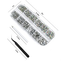 2448 Pieces Clear Flat Back Gems 6 Sizes Round Crystal Rhinestones for nails with Pick Up Tweezer and Rhinestones Picking Pen for Crafts Face Art Clothes Shoes Bags(AB&clear)