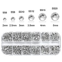 3972pieces Nail Art Rhinestones Kit Nail Gems Ab Flatback 6 Sizes Rhinestones for Nail Art Craft(Clear)