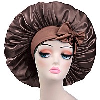 Satin Bonnet Silk For Hair Sleeping Women Tie Bonnets Adjustable Night Cap Jumbo Size Comfortable Wide Band For Braids Curly Lo