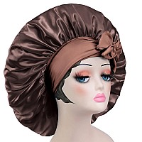 Satin Bonnet Silk For Hair Sleeping Women Tie Bonnets Adjustable Night Cap Jumbo Size Comfortable Wide Band For Braids Curly Lo