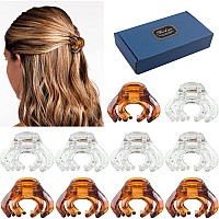 Small Hair Clips for Women Girls Kids, Tiny Hair Claw Clips for Thin/Medium Thick Hair, 1.5 Inch Mini Hair Jaw Clips Matte Octopus Clip Nonslip Spider Clip with Gift Box (Brown & Clear)