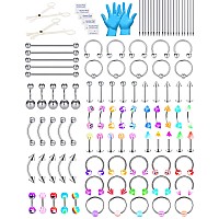 Jiesibao 108Pcs Body Piercing Kit14G 16G Stainless Steel Piercing Needles Kit Colorful Piercing Jewelry For Septum Lip Nose Ton