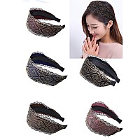 Dorisjacky Fashion 25 Inch Wide Lace Headbands Elastic Hairbands With Teeth Headwear Accessories For Women And Girls Lozenge