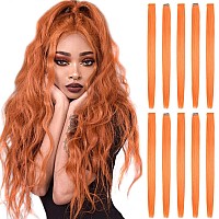 BHF Bright Orange Hair Extensions Clip in Halloween Hair Accessories for Kids Girls Women Bright Vibrant Neon Hair Extensions Fairy Hairpieces Long Straight Color Hair Extensions 22