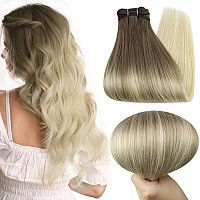 Full Shine Sew In Hair Extensions Blonde Human Hair Extensions 22 Inch Invisible Weft Hair Extensions For Women 8 Light Brown T